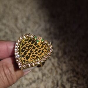 Betsey Johnson Leopard Heart Ring with Gold and Black Accents Great For Valentin